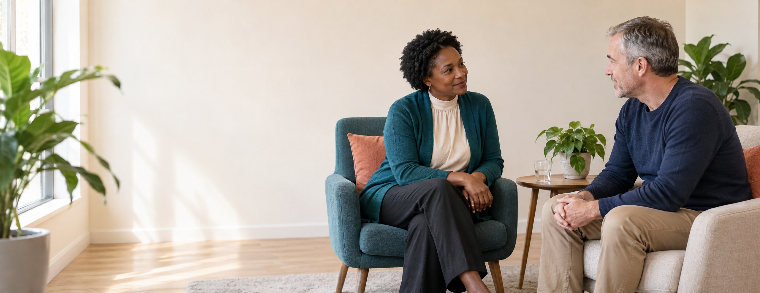 A counselor listening with empathy to a client
